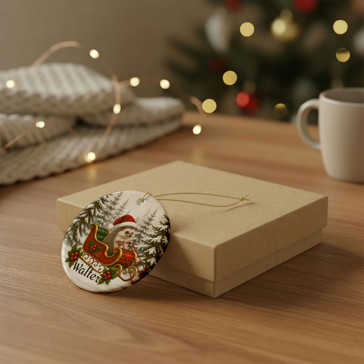 Personalized Hedgehog Christmas Ornament | Santa Sleigh Ceramic | Custom Hedgehog Owner Gift 2026