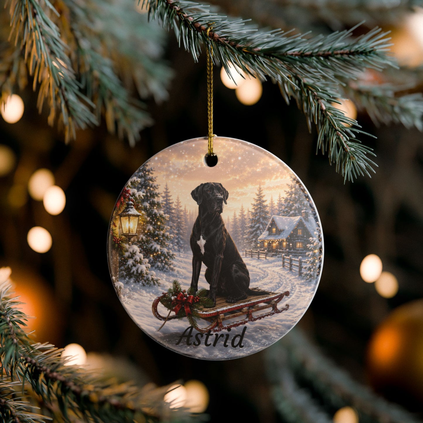 Personalized Great Dane Christmas Ornament 2026 | Black & White Ceramic Dog Ornament