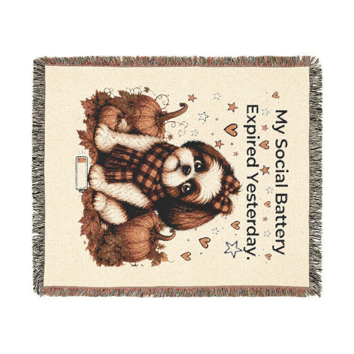 Shih Tzu Fall Woven Throw Blanket — My Social Battery Expired Yesterday