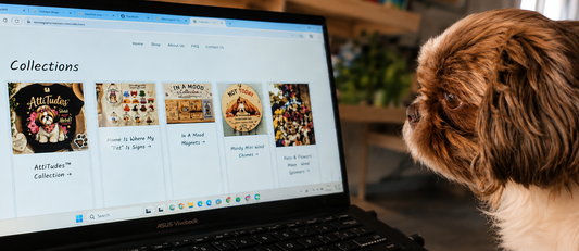 Shih Tzu viewing pet-themed home décor collections on the Morningstar Creations website