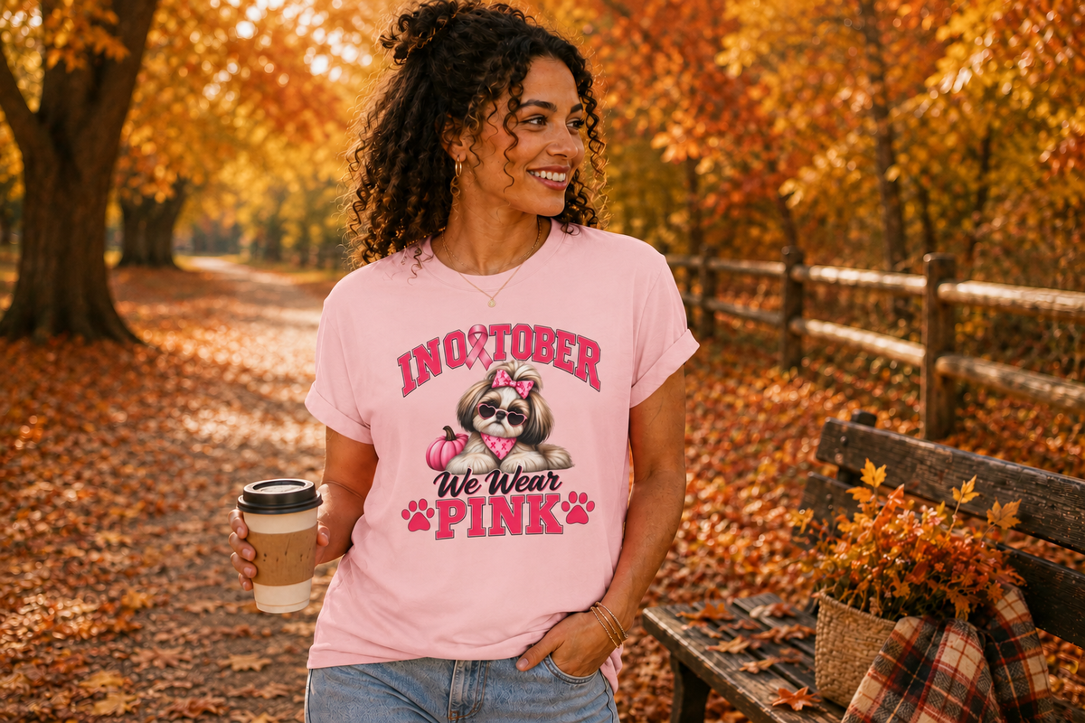 In October We Wear Pink T-Shirt, Shih Tzu Breast Cancer Awareness T-Shirt