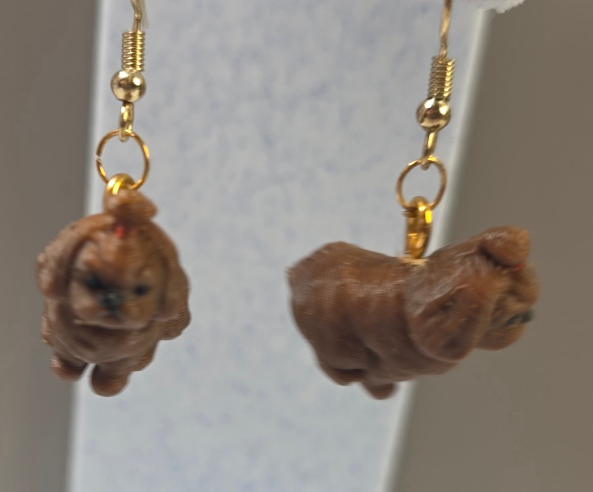 Shih Tzu 3D Printed Dangle Earrings – Brown