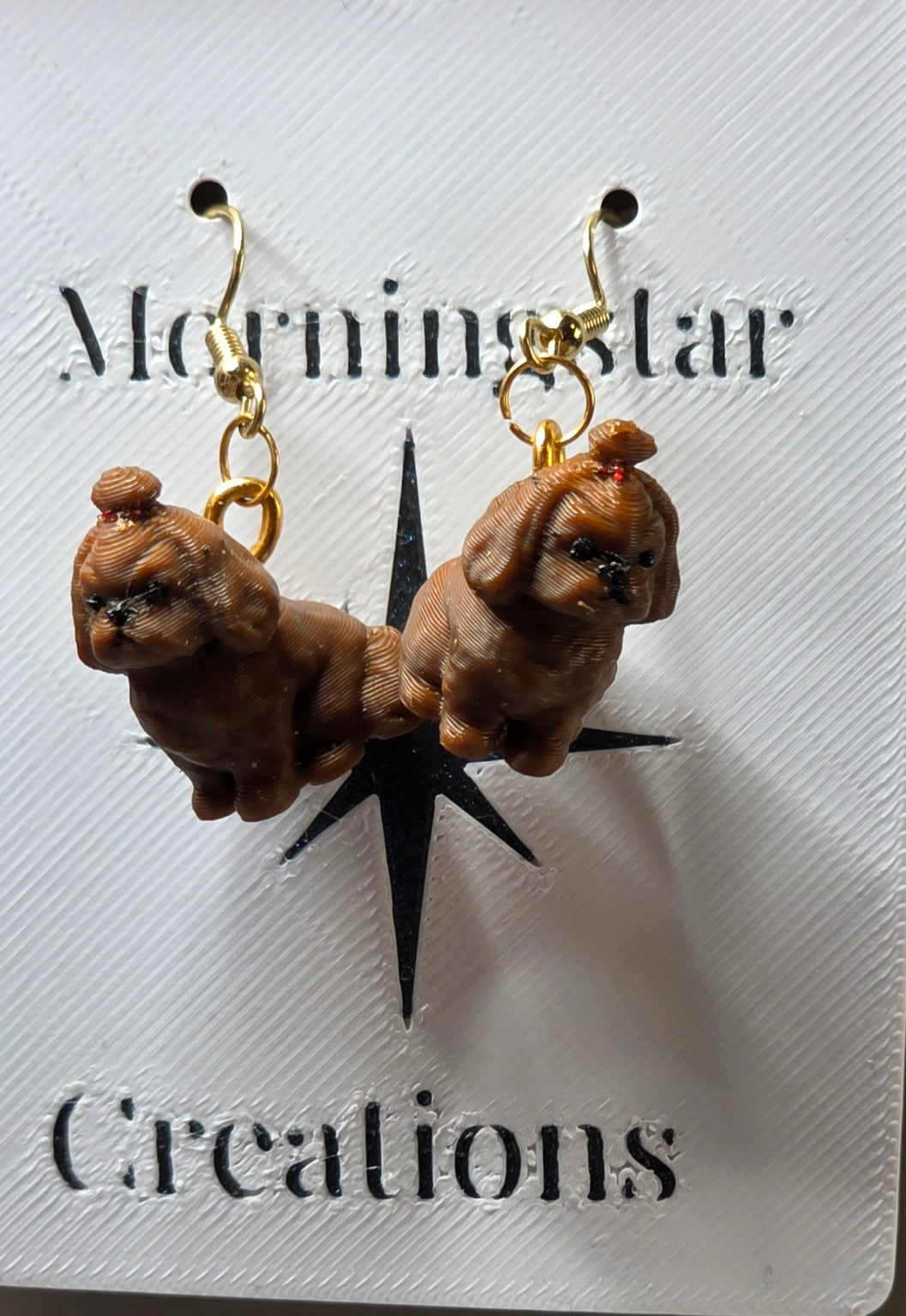 Shih Tzu 3D Printed Dangle Earrings – Brown