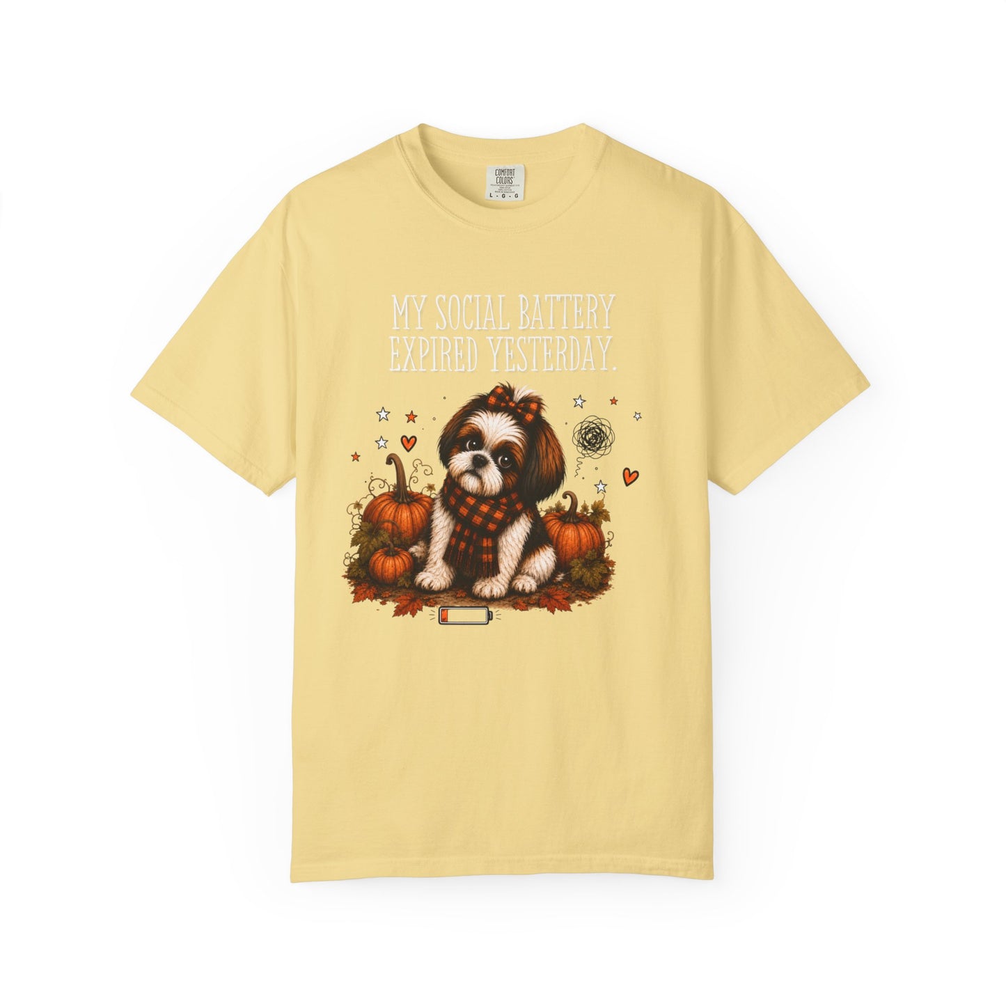 My Social Battery Expired Yesterday' Cute Shih Tzu Pumpkin Fall Tee