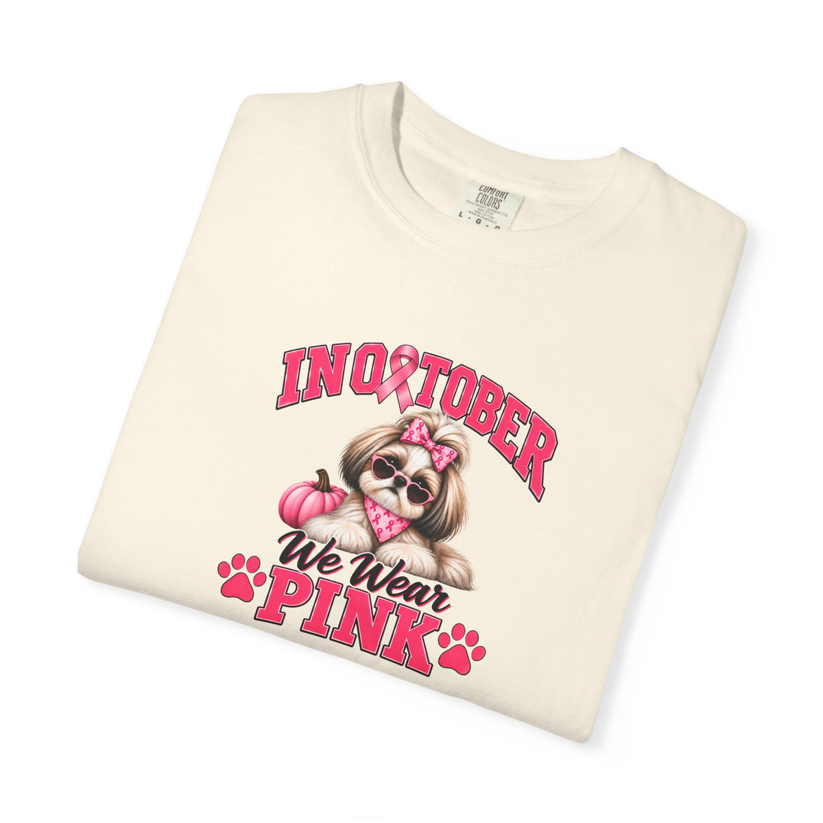 In October We Wear Pink T-Shirt, Shih Tzu Breast Cancer Awareness T-Shirt