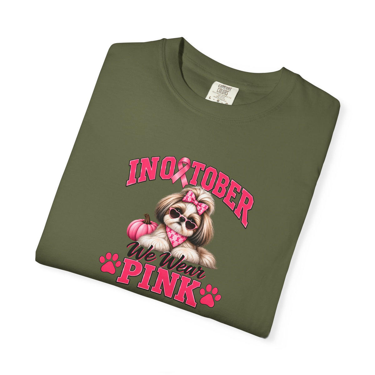 In October We Wear Pink T-Shirt, Shih Tzu Breast Cancer Awareness T-Shirt