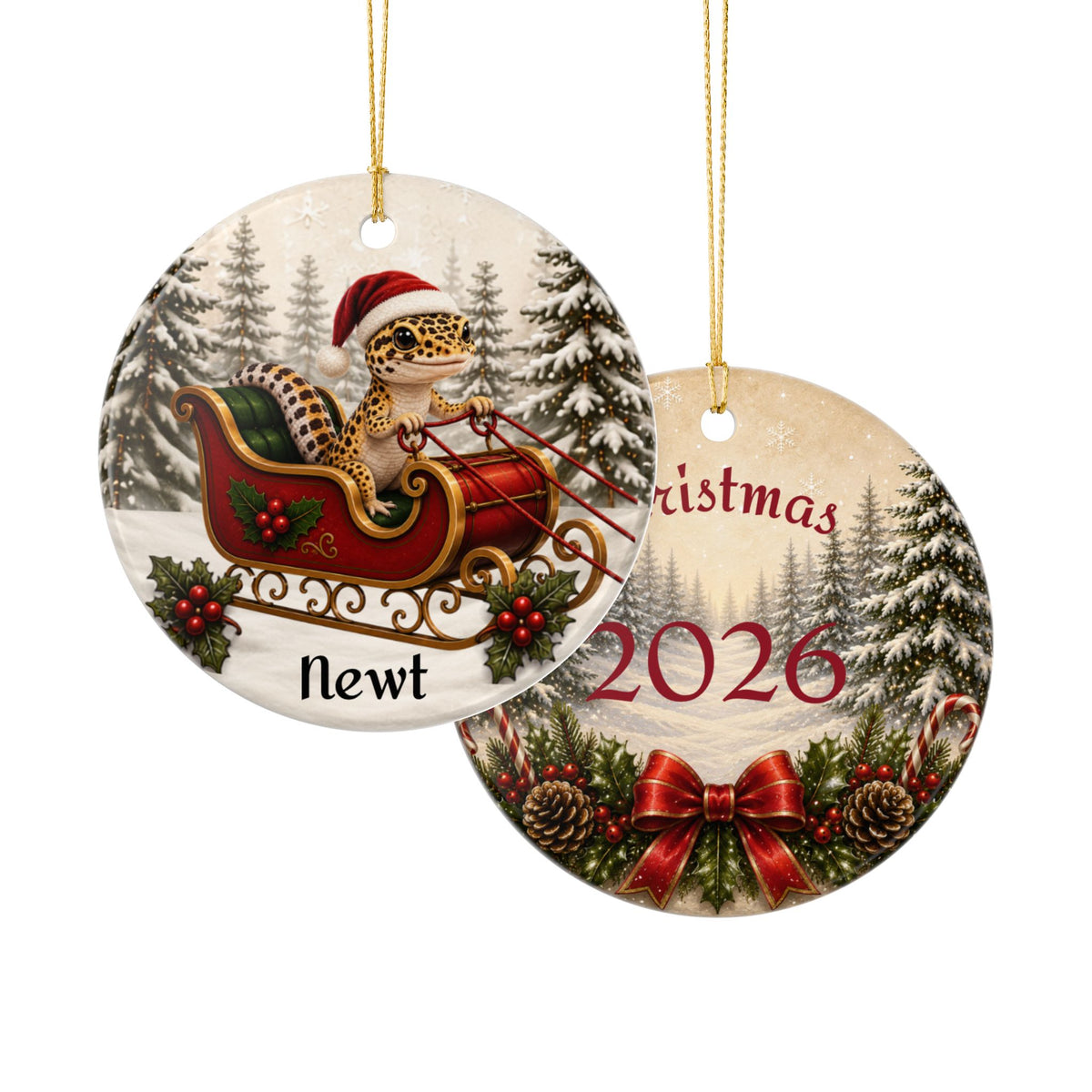 Personalized Leopard Gecko Christmas Ornament | Santa Sleigh Ceramic | Custom Reptile Gift 2026
