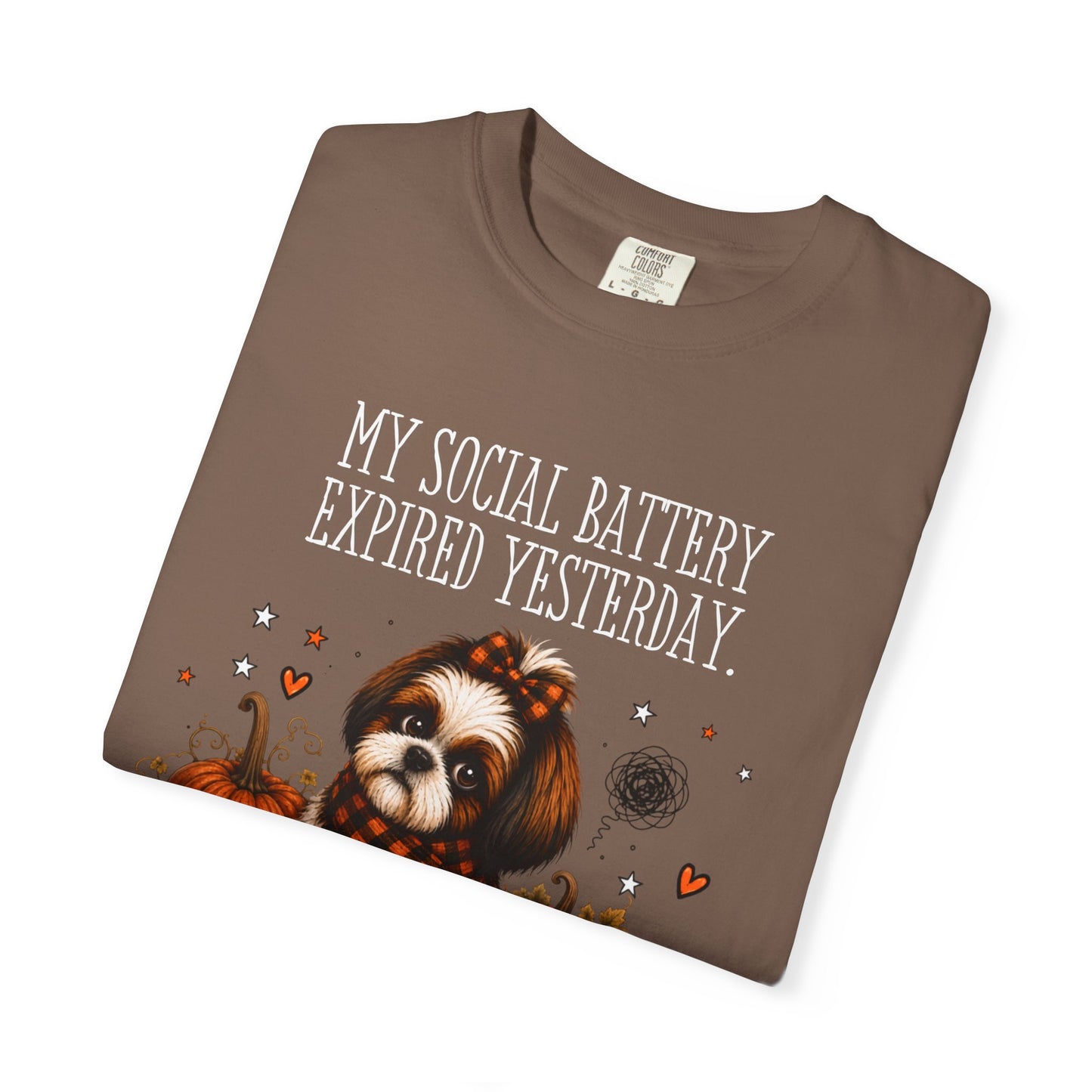 My Social Battery Expired Yesterday' Cute Shih Tzu Pumpkin Fall Tee