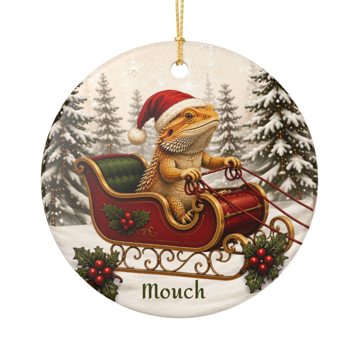 Bearded Dragon Christmas Ornament | Santa Sleigh Ceramic | Reptile Lover Gift 2026