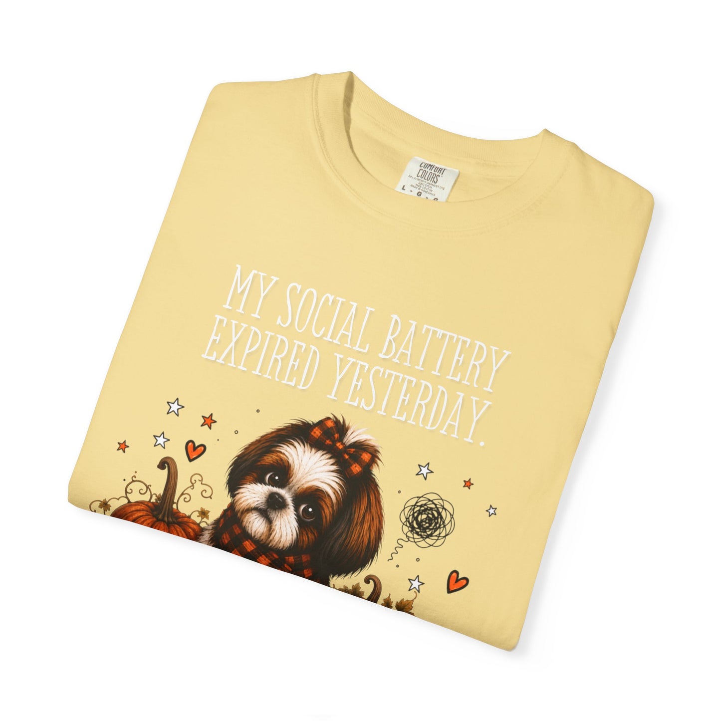 My Social Battery Expired Yesterday' Cute Shih Tzu Pumpkin Fall Tee