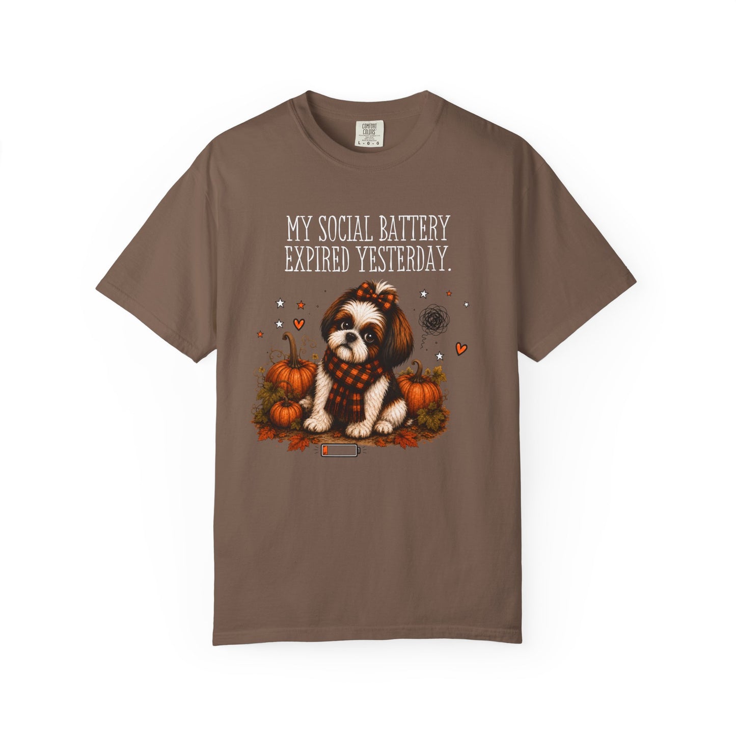 My Social Battery Expired Yesterday' Cute Shih Tzu Pumpkin Fall Tee