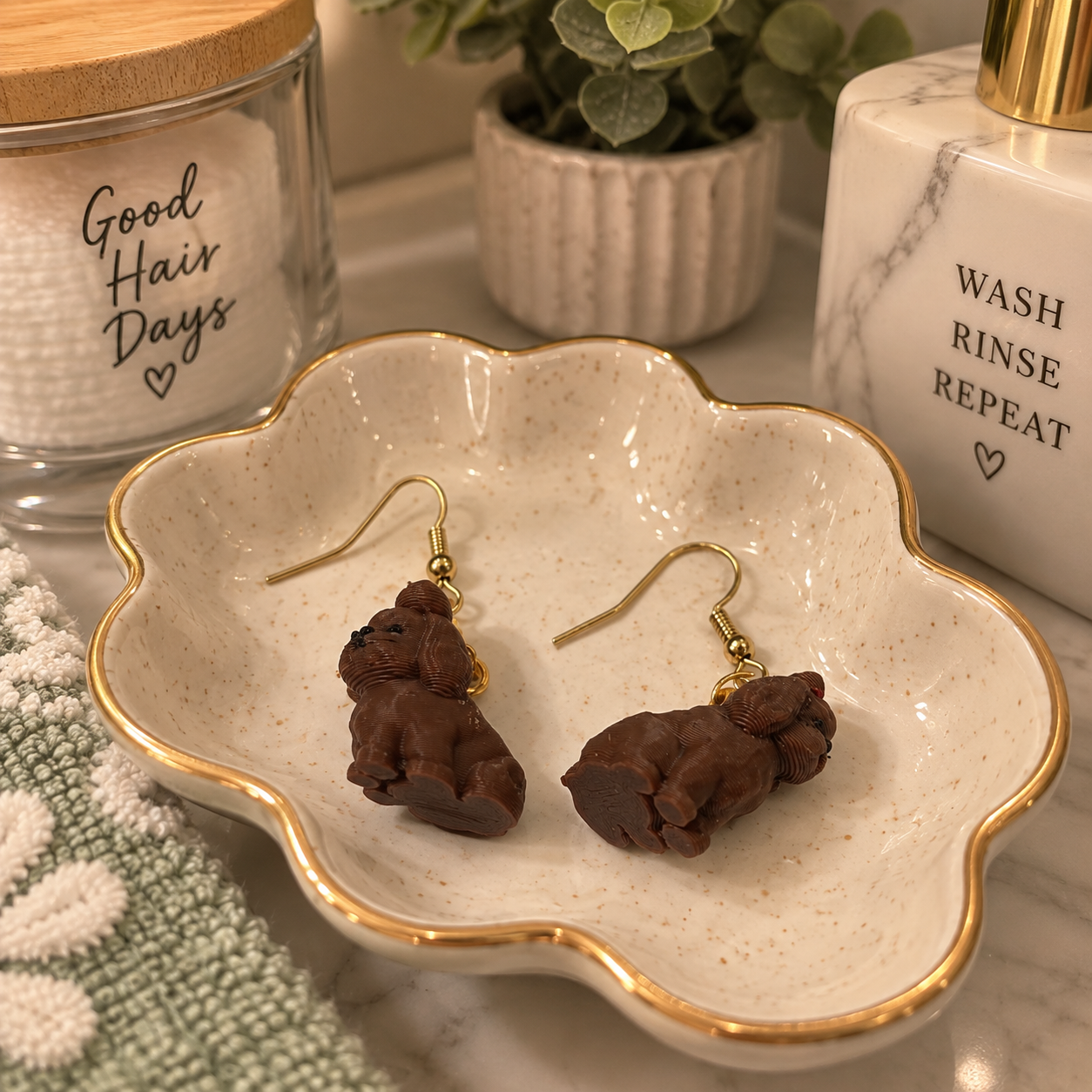Shih Tzu 3D Printed Dangle Earrings – Brown