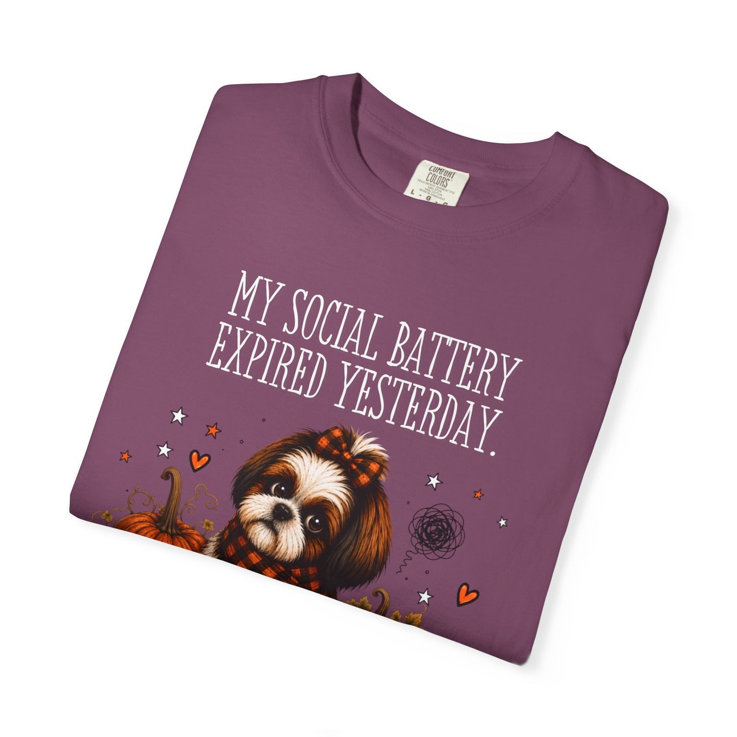 My Social Battery Expired Yesterday' Cute Shih Tzu Pumpkin Fall Tee