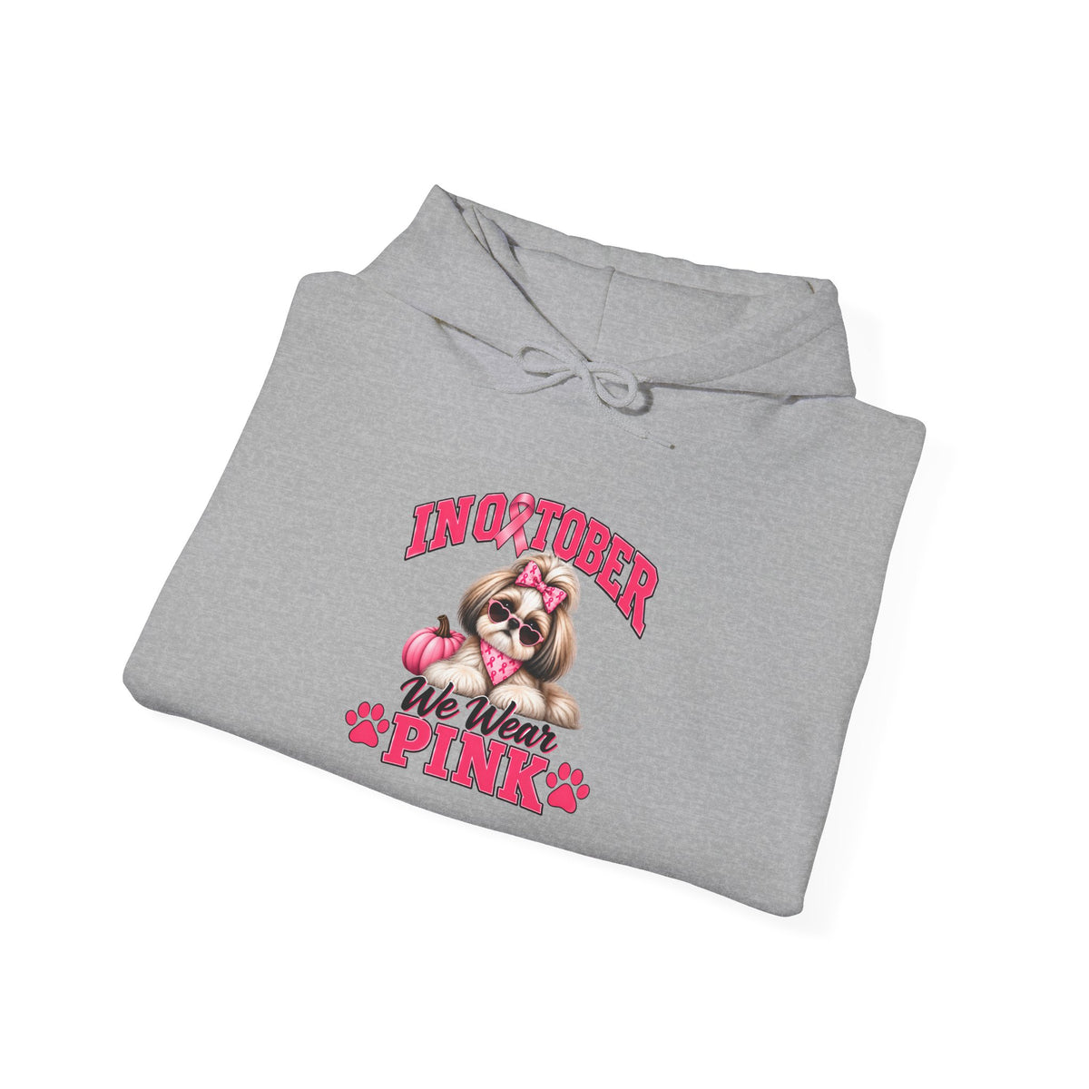 Personalized Shih Tzu Breast Cancer Awareness Hoodie – “I Wear Pink For” Custom Sleeve