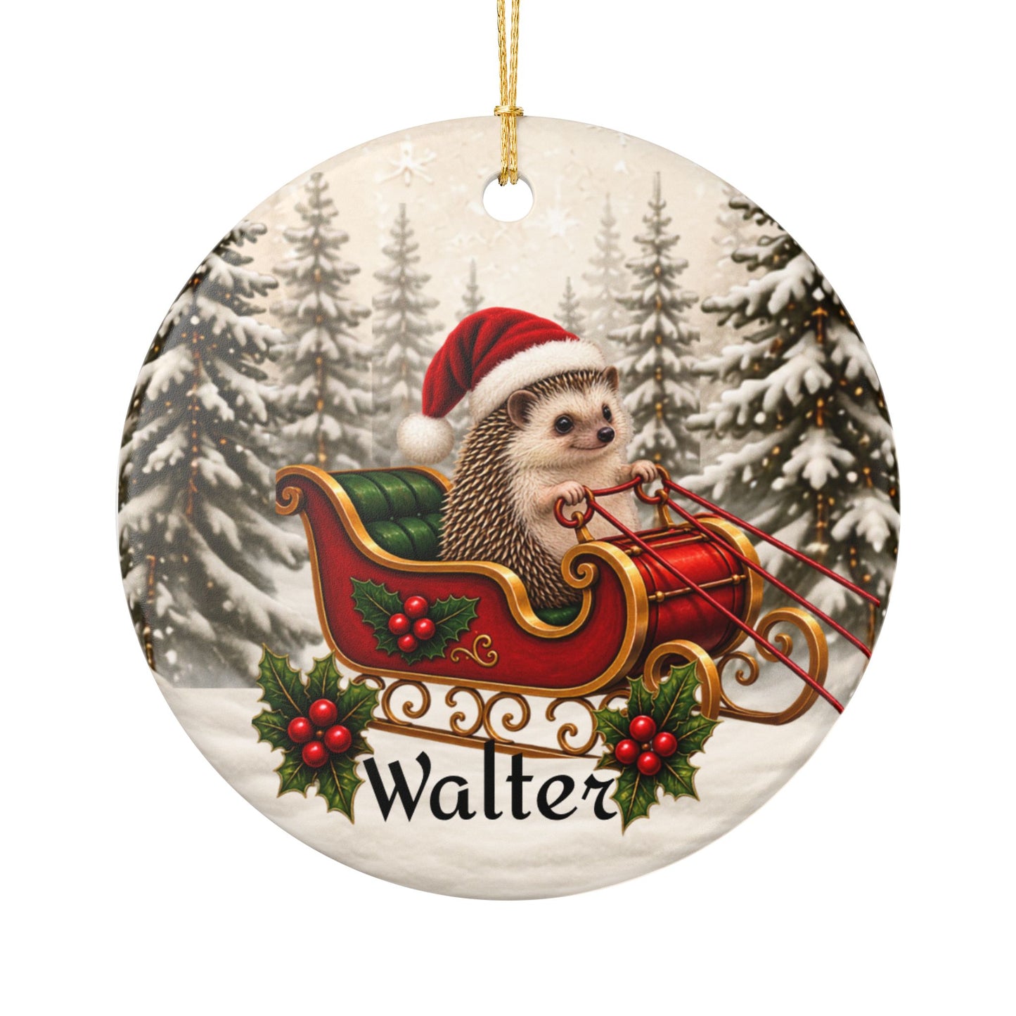 Personalized Hedgehog Christmas Ornament | Santa Sleigh Ceramic | Custom Hedgehog Owner Gift 2026