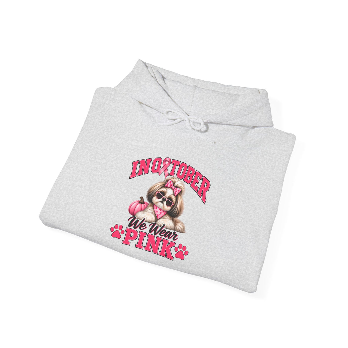 Personalized Shih Tzu Breast Cancer Awareness Hoodie – “I Wear Pink For” Custom Sleeve