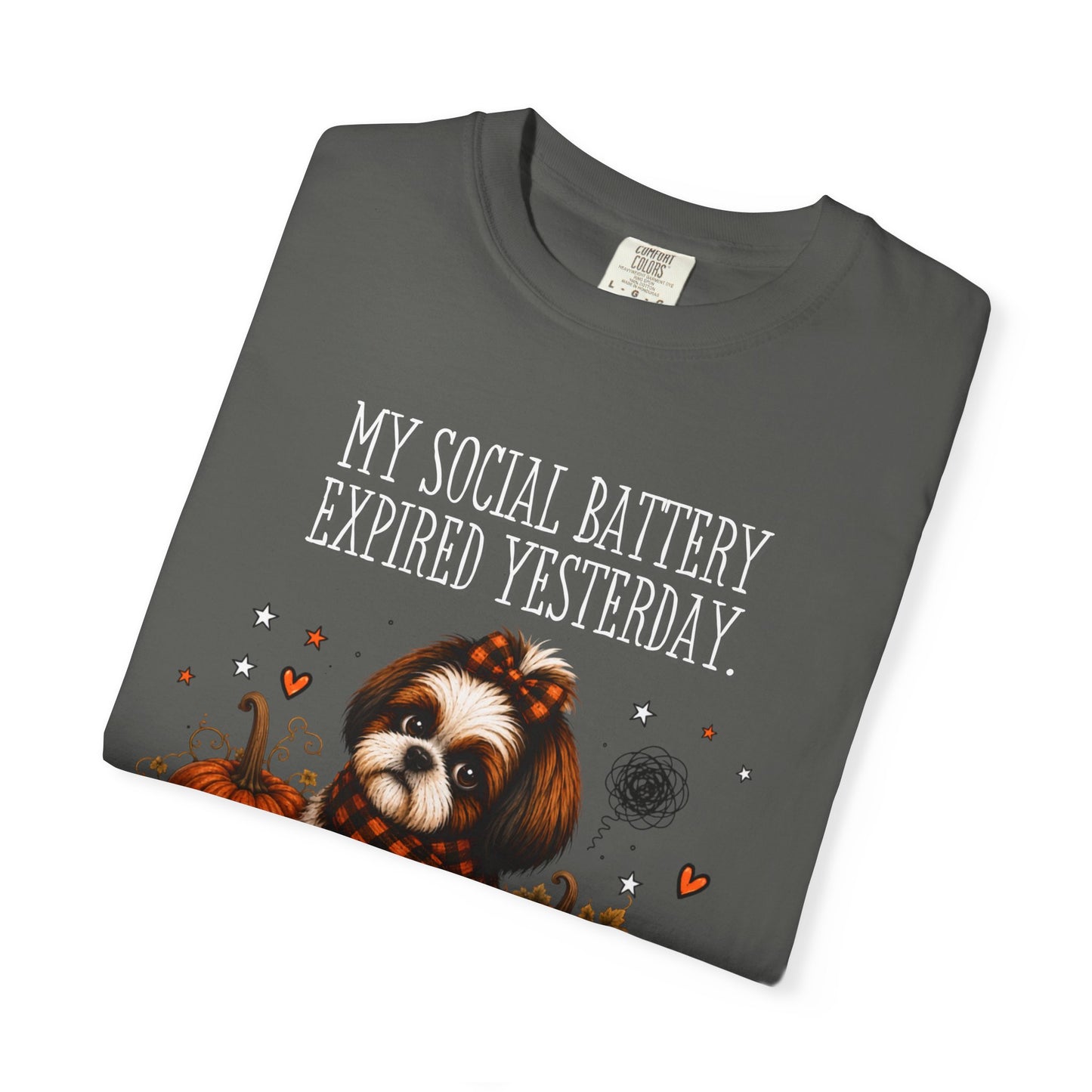 My Social Battery Expired Yesterday' Cute Shih Tzu Pumpkin Fall Tee