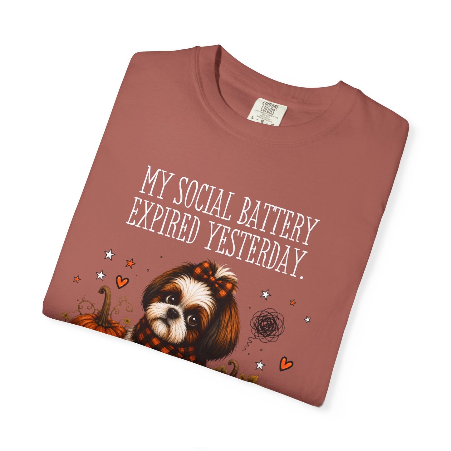 My Social Battery Expired Yesterday' Cute Shih Tzu Pumpkin Fall Tee