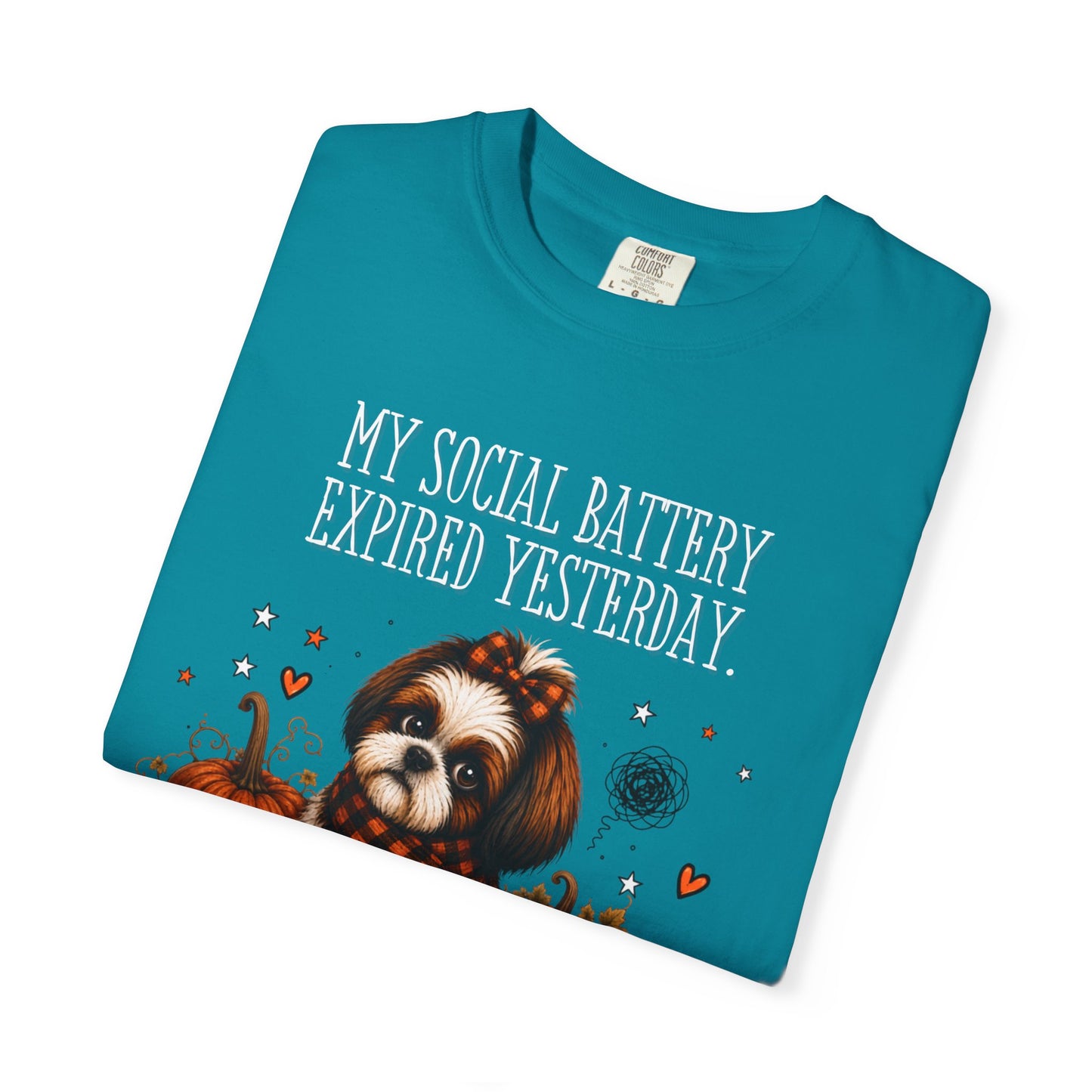 My Social Battery Expired Yesterday' Cute Shih Tzu Pumpkin Fall Tee