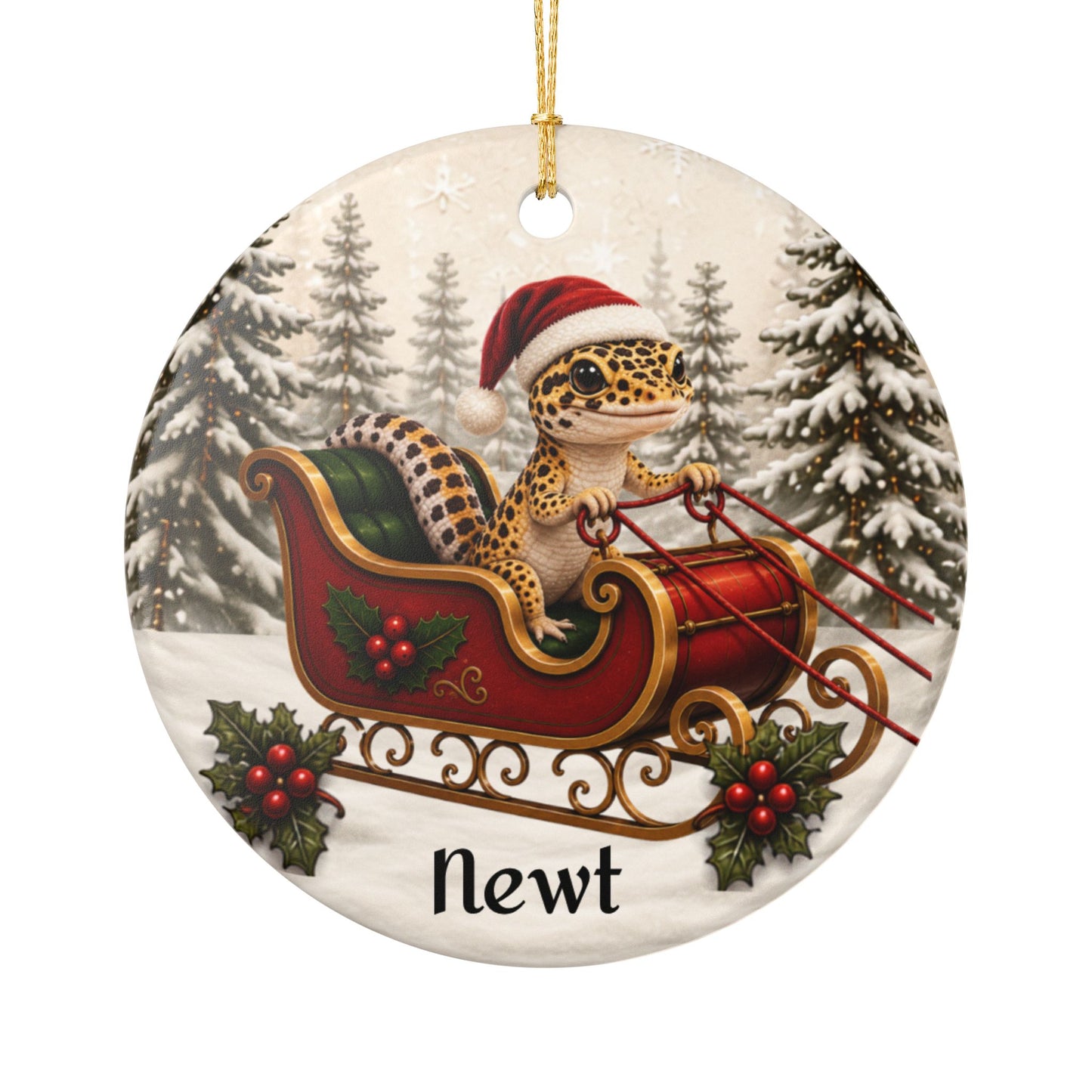 Personalized Leopard Gecko Christmas Ornament | Santa Sleigh Ceramic | Custom Reptile Gift 2026