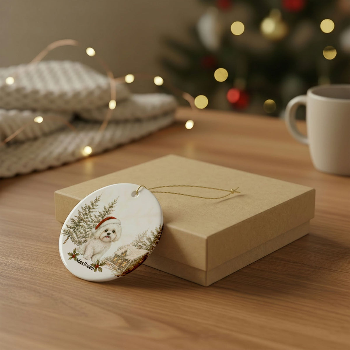 Personalized White Shih Tzu Christmas Ornament | Custom Ceramic Dog Ornament 2026