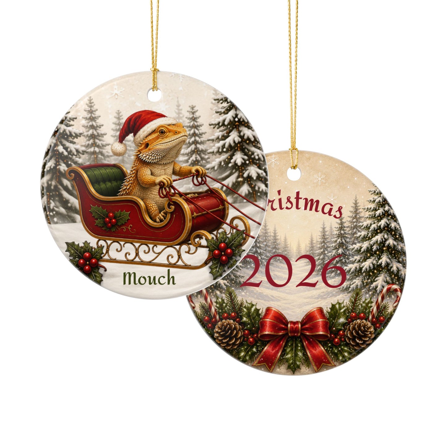 Bearded Dragon Christmas Ornament | Santa Sleigh Ceramic | Reptile Lover Gift 2026