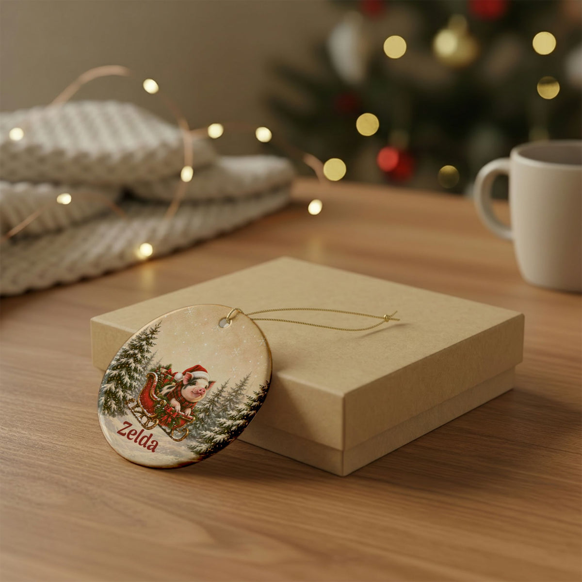 Personalized Christmas Ceramic Mini Pig Ornament – Santa Pig & Name, 2026 Holiday Tree Decoration