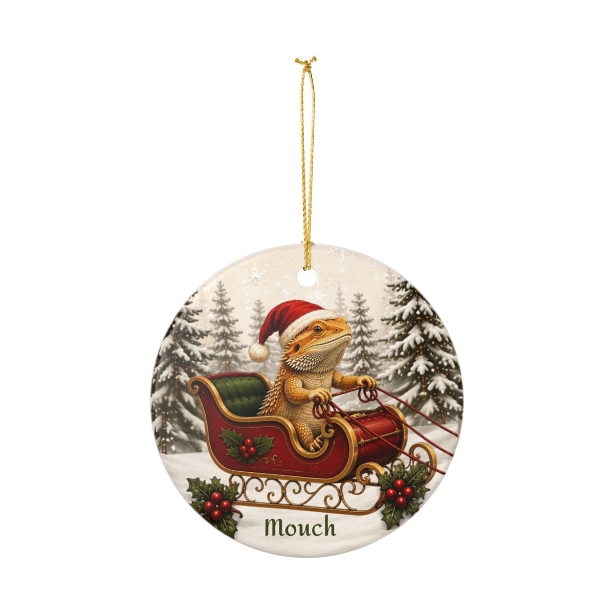 Bearded Dragon Christmas Ornament | Santa Sleigh Ceramic | Reptile Lover Gift 2026