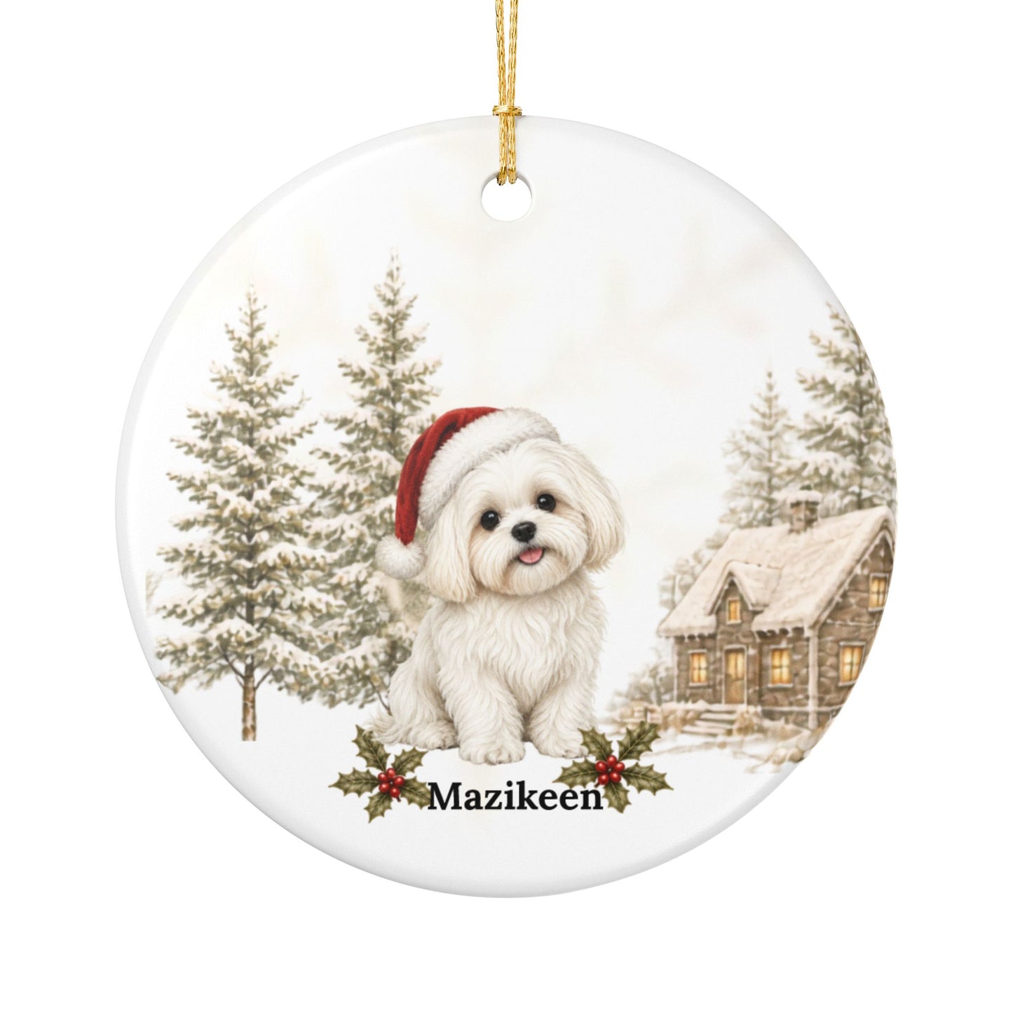 Personalized White Shih Tzu Christmas Ornament | Custom Ceramic Dog Ornament 2026