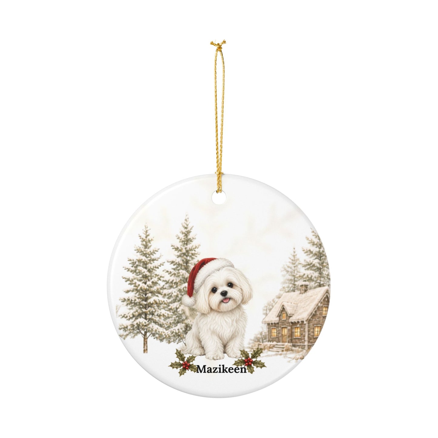 Personalized White Shih Tzu Christmas Ornament | Custom Ceramic Dog Ornament 2026