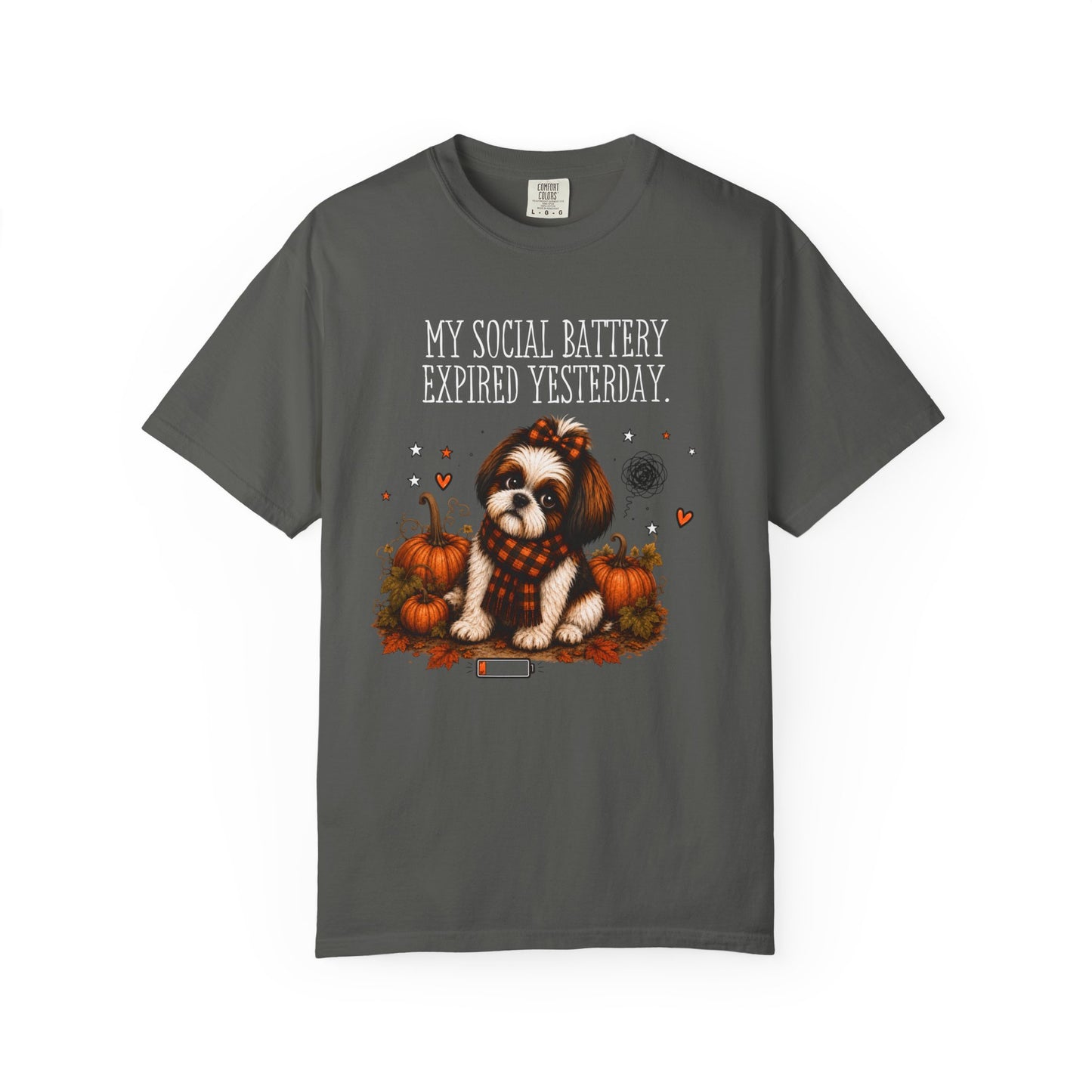 My Social Battery Expired Yesterday' Cute Shih Tzu Pumpkin Fall Tee
