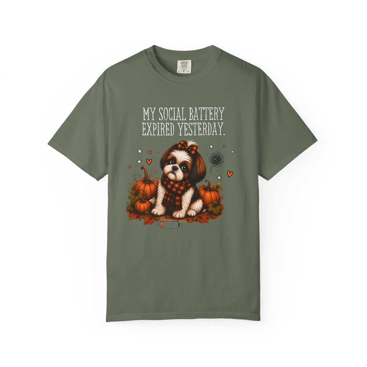 My Social Battery Expired Yesterday' Cute Shih Tzu Pumpkin Fall Tee