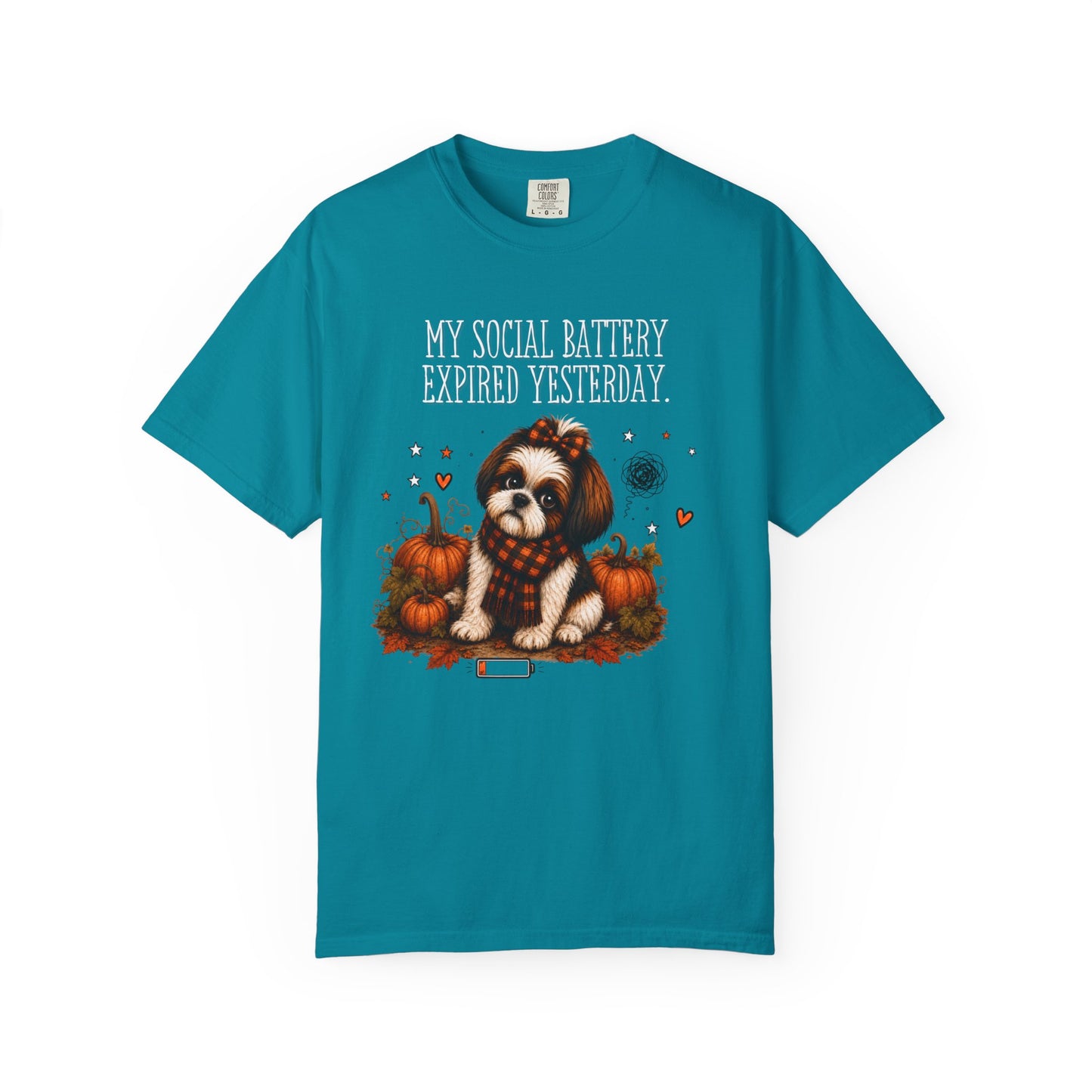 My Social Battery Expired Yesterday' Cute Shih Tzu Pumpkin Fall Tee