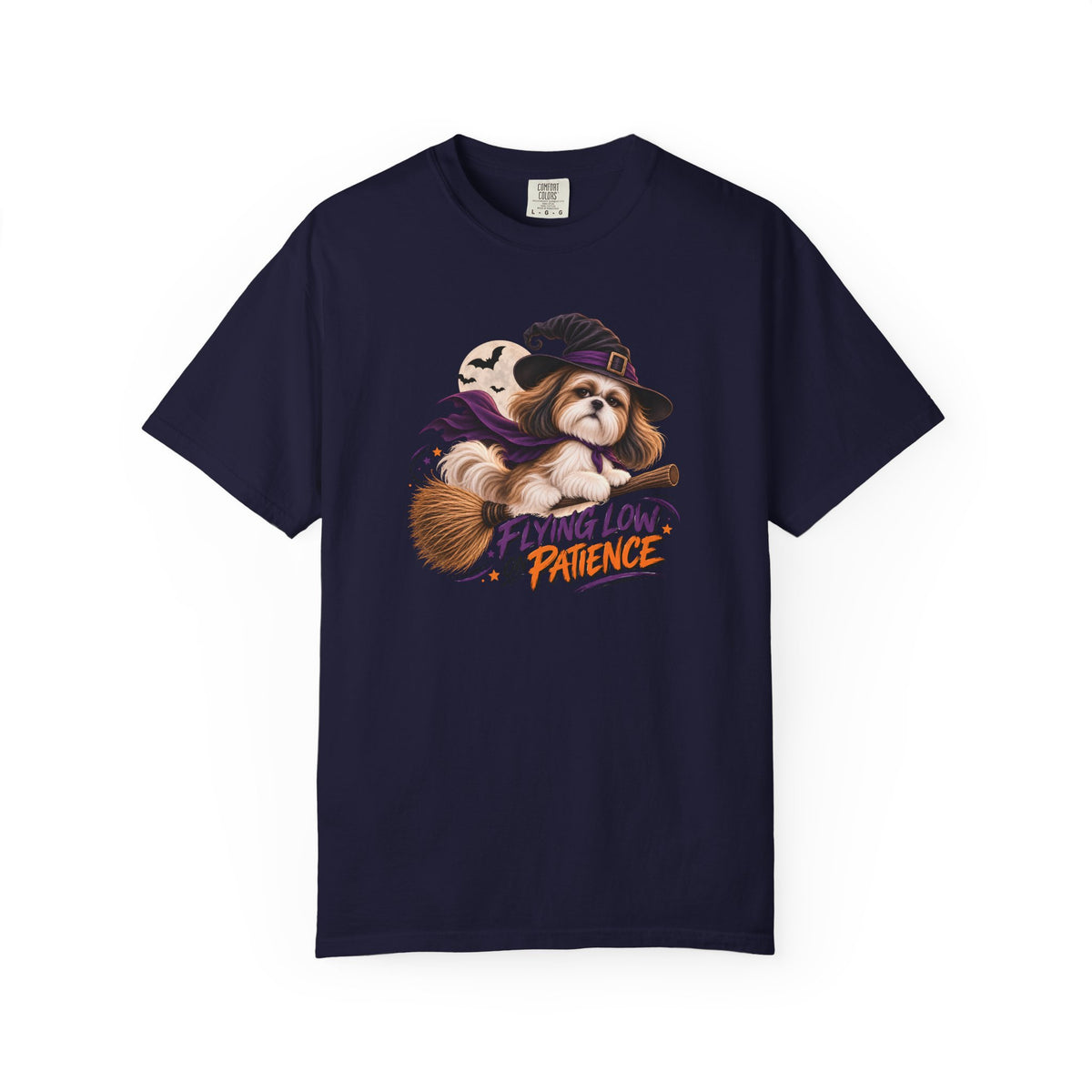 Flying Low on Patience Shih Tzu Halloween T-Shirt
