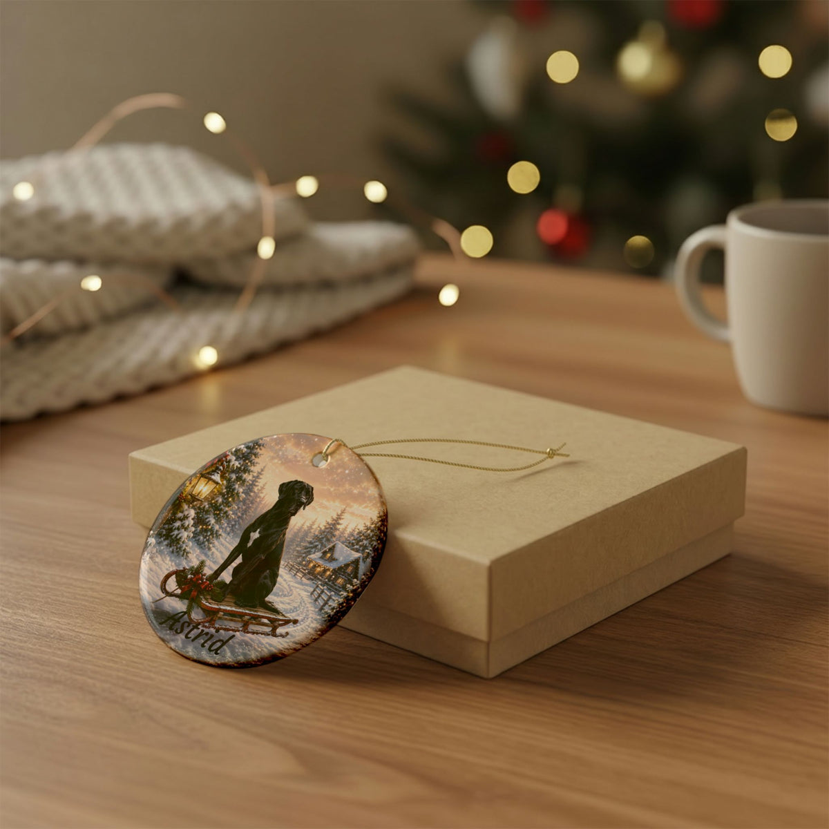 Personalized Great Dane Christmas Ornament 2026 | Black & White Ceramic Dog Ornament