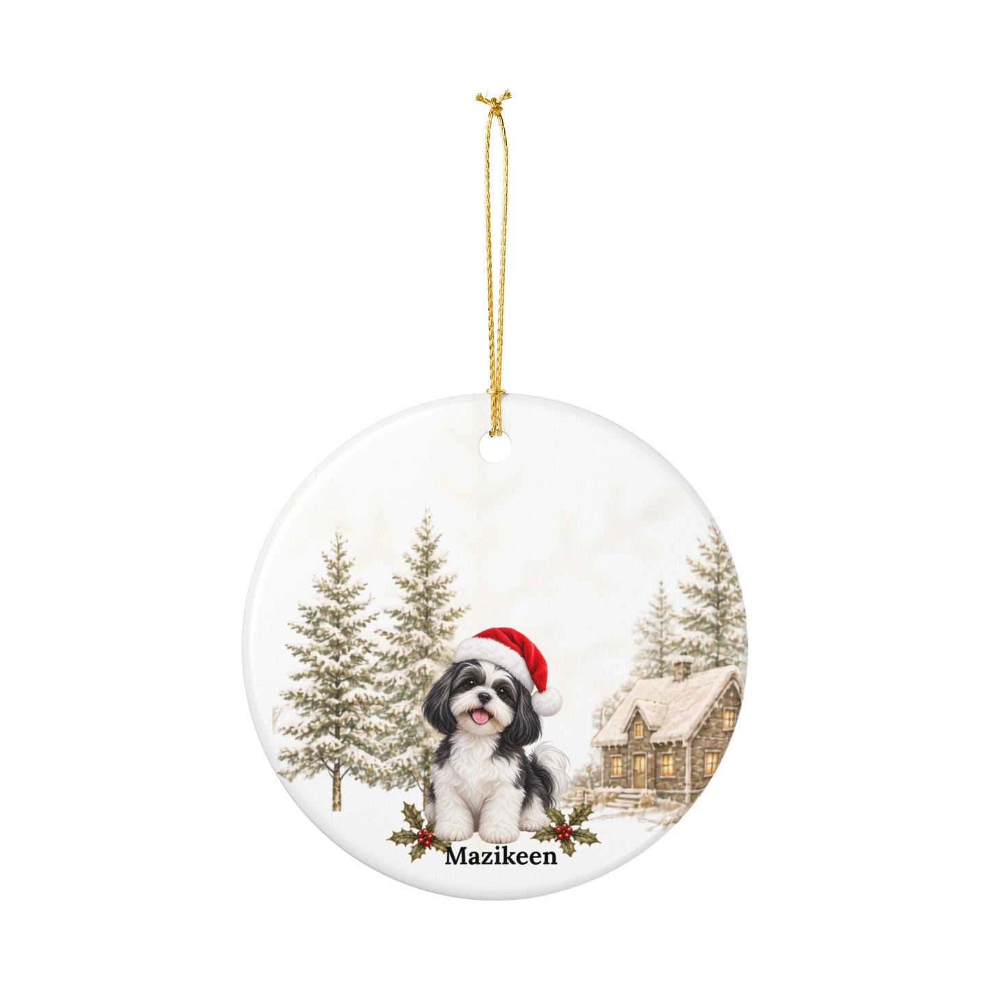Personalized Black & White Shih Tzu Christmas Ornament | Custom Ceramic Dog Ornament 2026