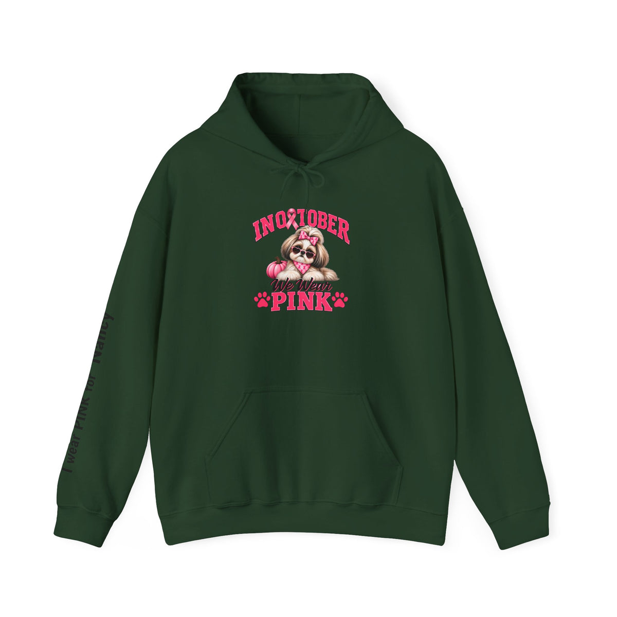 Personalized Shih Tzu Breast Cancer Awareness Hoodie – “I Wear Pink For” Custom Sleeve