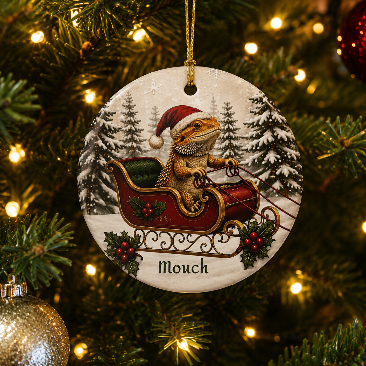 Bearded Dragon Christmas Ornament | Santa Sleigh Ceramic | Reptile Lover Gift 2026