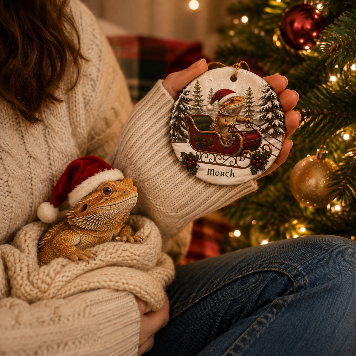 Bearded Dragon Christmas Ornament | Santa Sleigh Ceramic | Reptile Lover Gift 2026