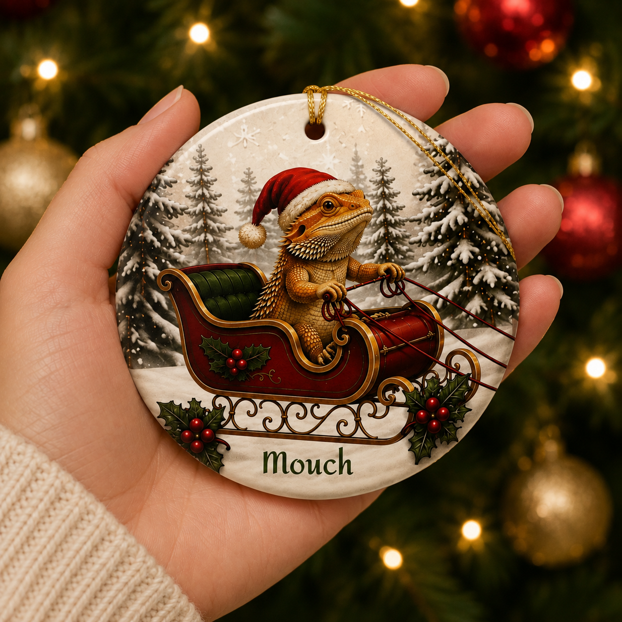 Bearded Dragon Christmas Ornament | Santa Sleigh Ceramic | Reptile Lover Gift 2026