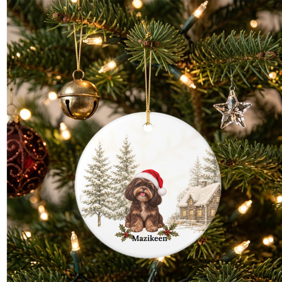 Personalized Brown & Cream Shih Tzu Christmas Ornament | Custom Ceramic Dog Ornament 2026