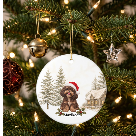 Personalized Brown & Cream Shih Tzu Christmas Ornament | Custom Ceramic Dog Ornament 2026