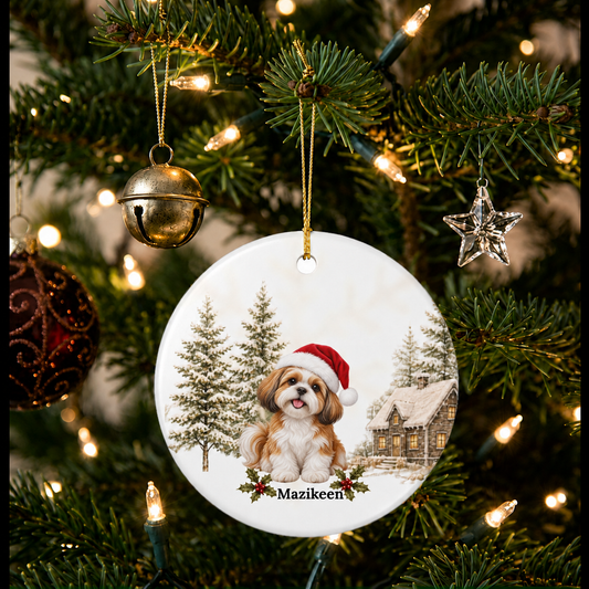 Personalized Gold Tan & White Shih Tzu Christmas Ornament | Custom Ceramic Dog Ornament 2026