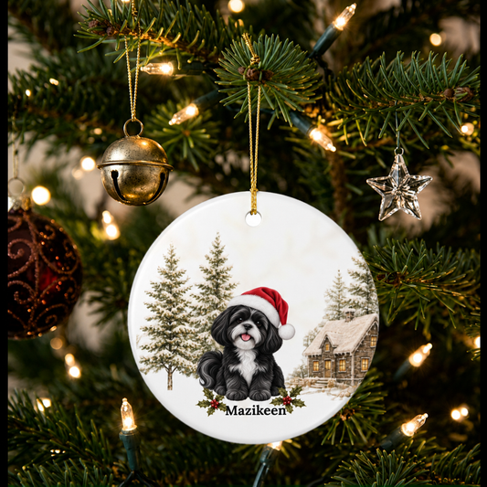 Personalized Black with White Shih Tzu Christmas Ornament | Custom Ceramic Dog Ornament 2026