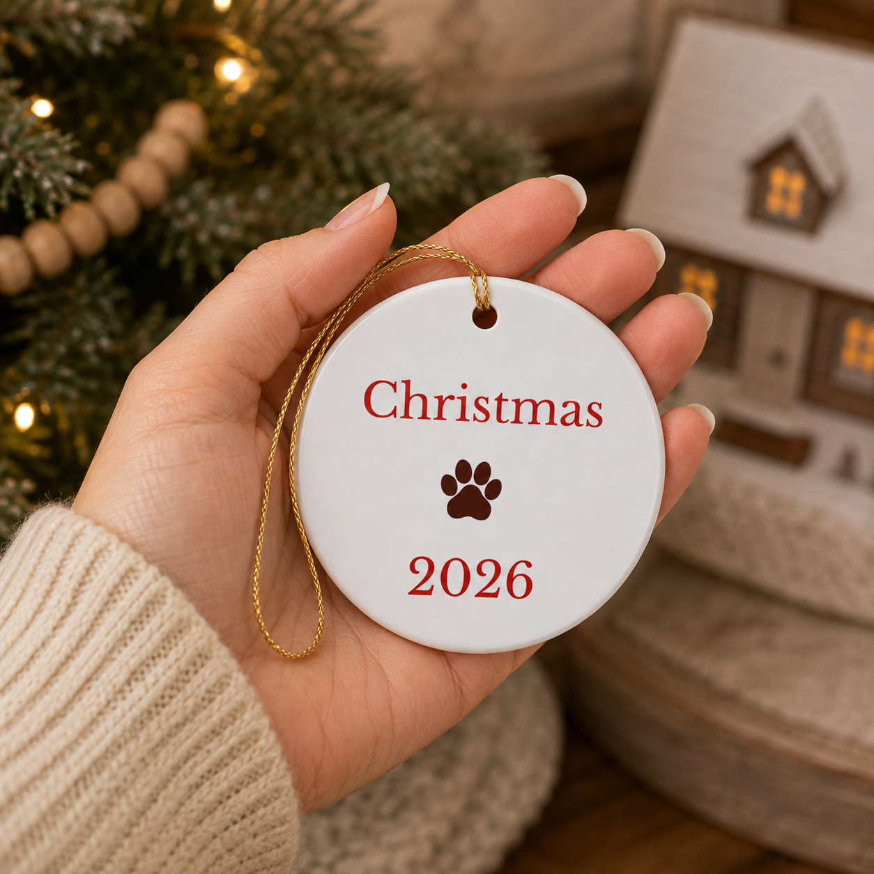 Personalized Black with White Shih Tzu Christmas Ornament | Custom Ceramic Dog Ornament 2026