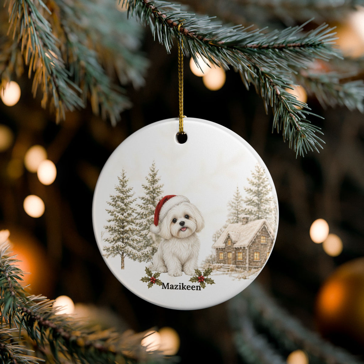 Personalized White Shih Tzu Christmas Ornament | Custom Ceramic Dog Ornament 2026