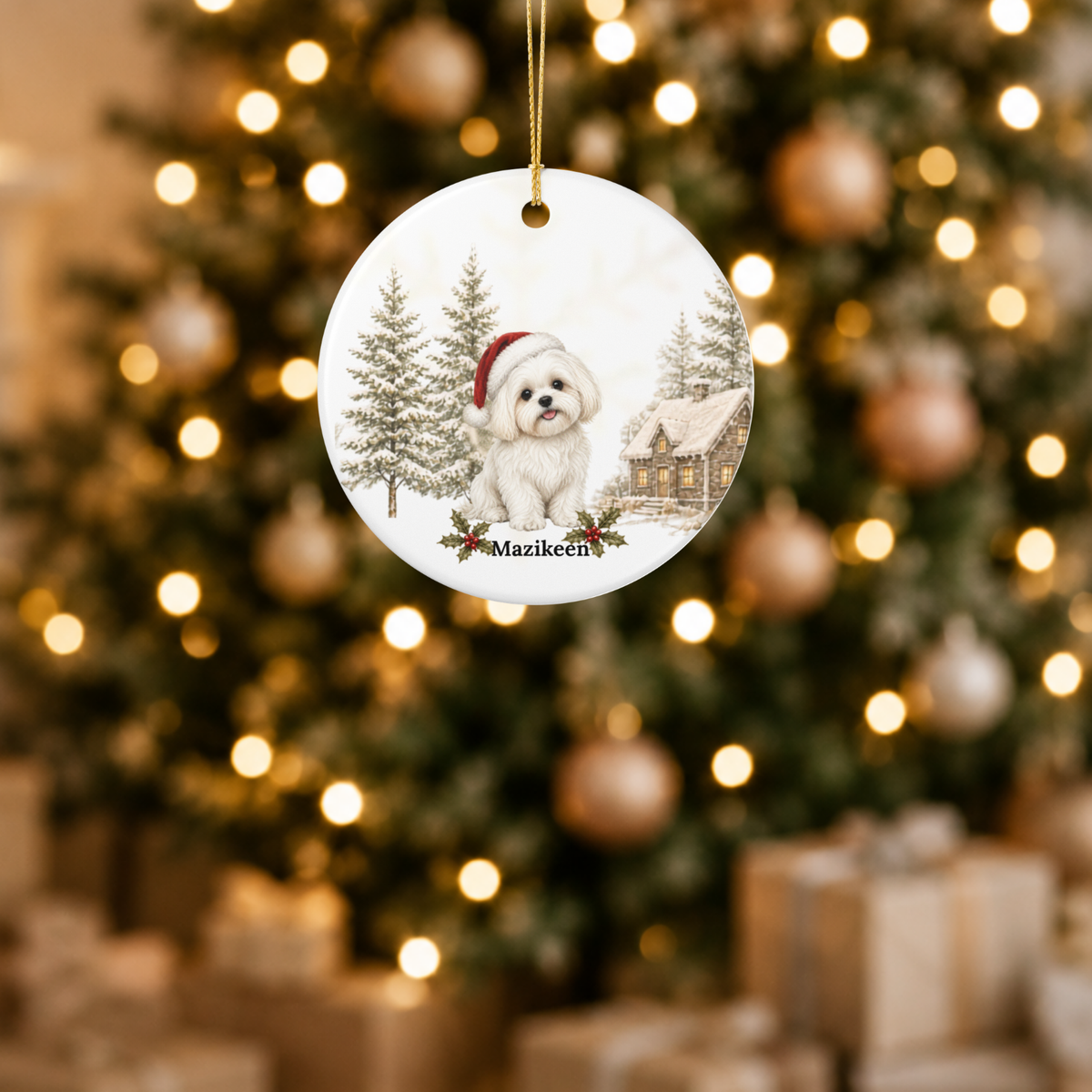 Personalized White Shih Tzu Christmas Ornament | Custom Ceramic Dog Ornament 2026