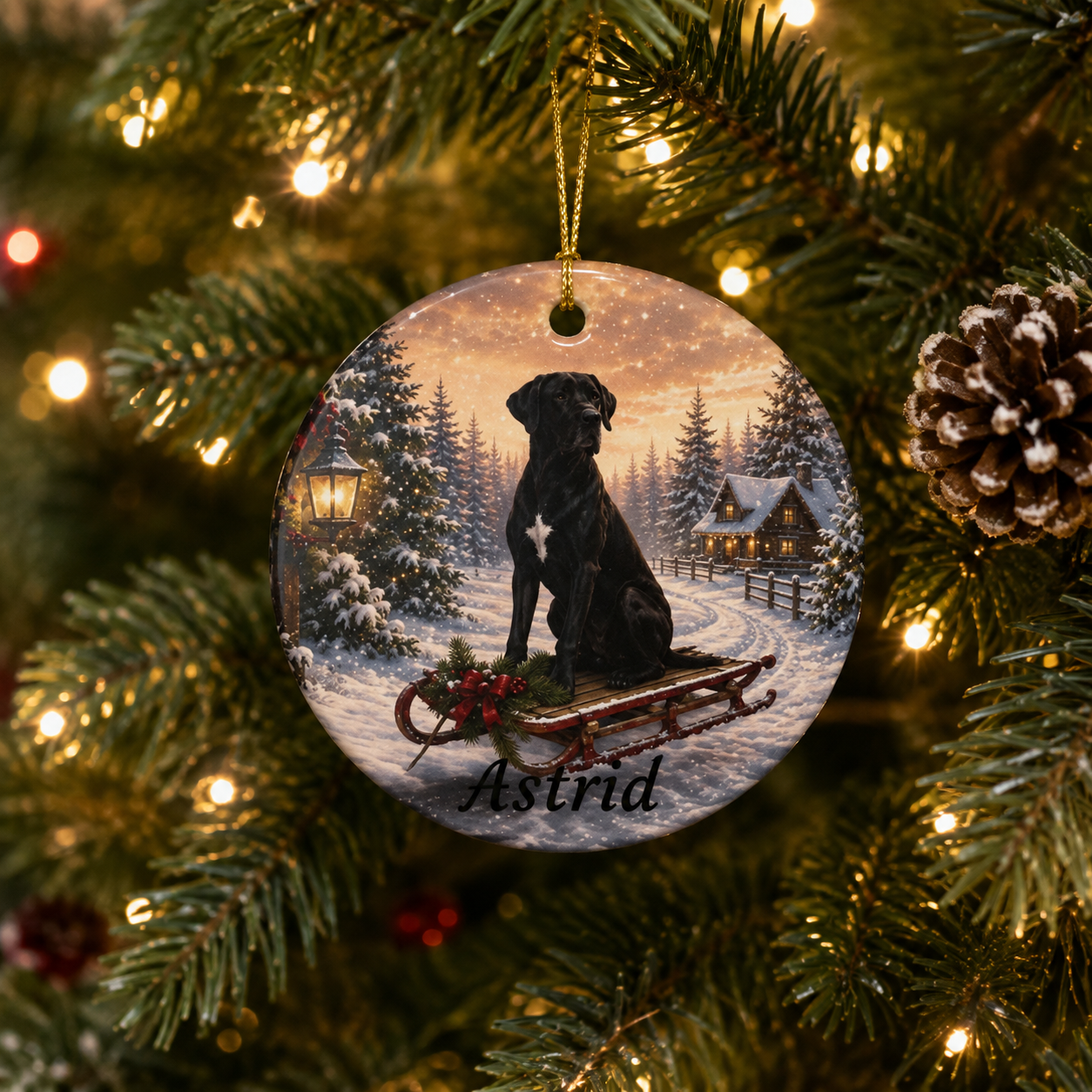 Personalized Great Dane Christmas Ornament 2026 | Black & White Ceramic Dog Ornament