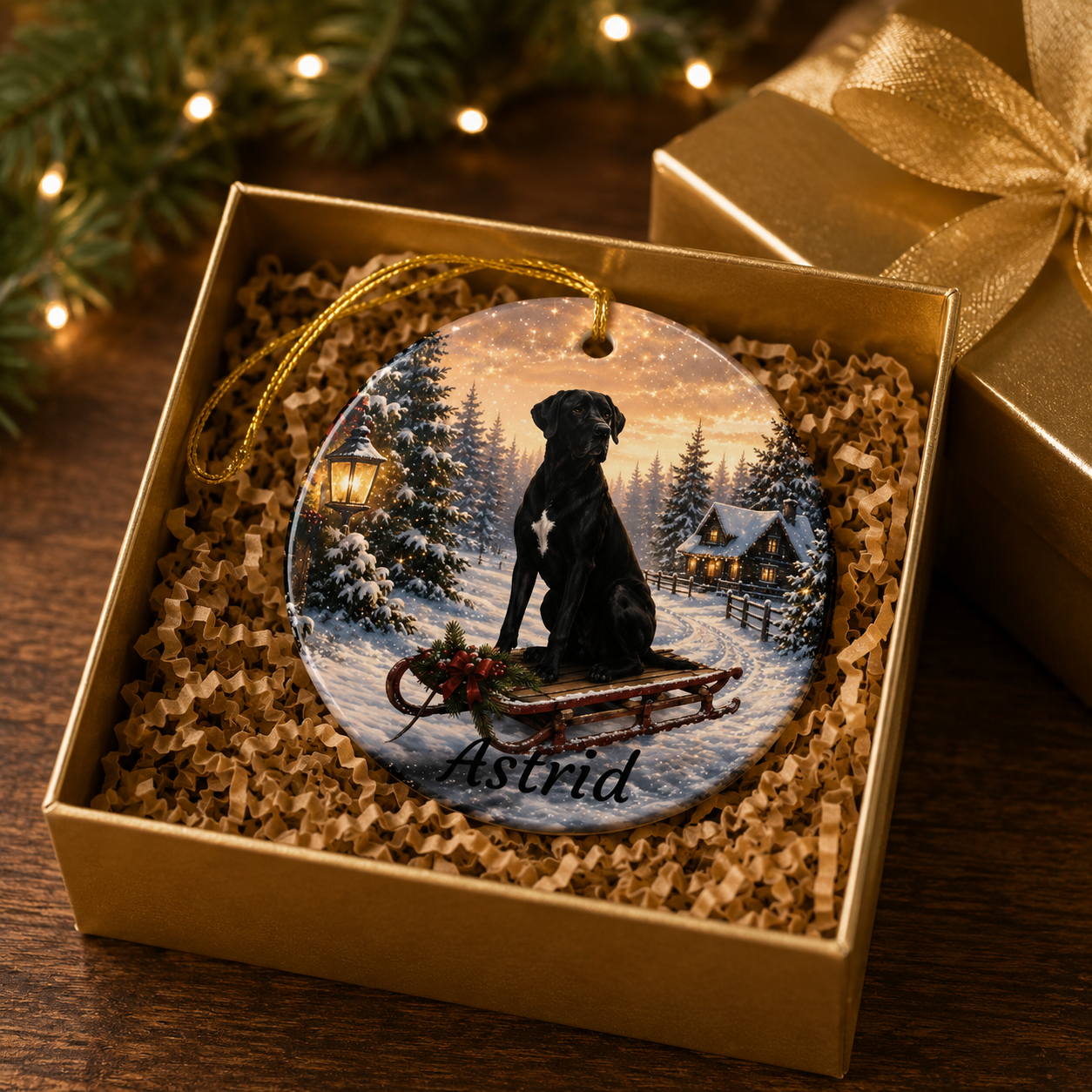 Personalized Great Dane Christmas Ornament 2026 | Black & White Ceramic Dog Ornament