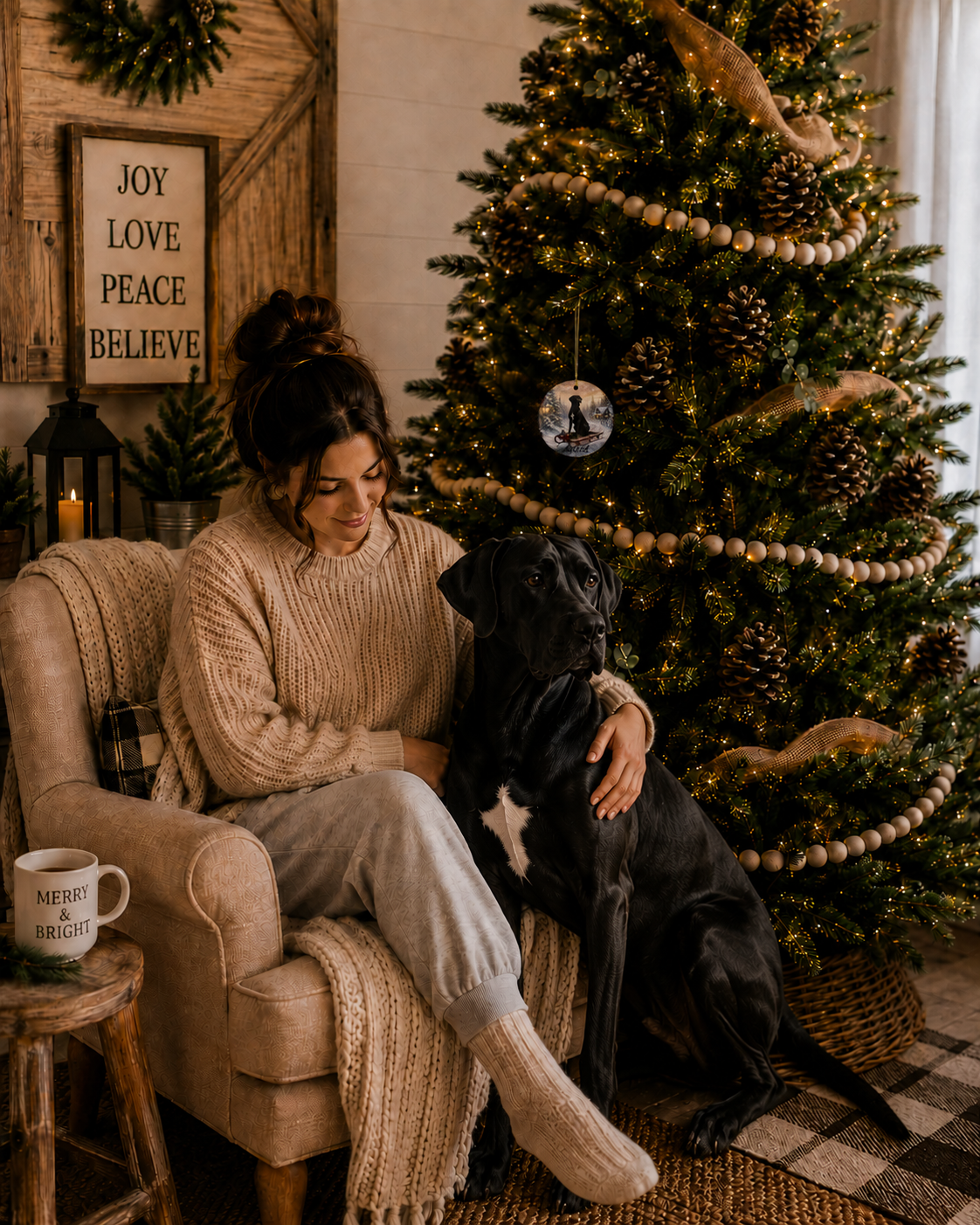 Personalized Great Dane Christmas Ornament 2026 | Black & White Ceramic Dog Ornament